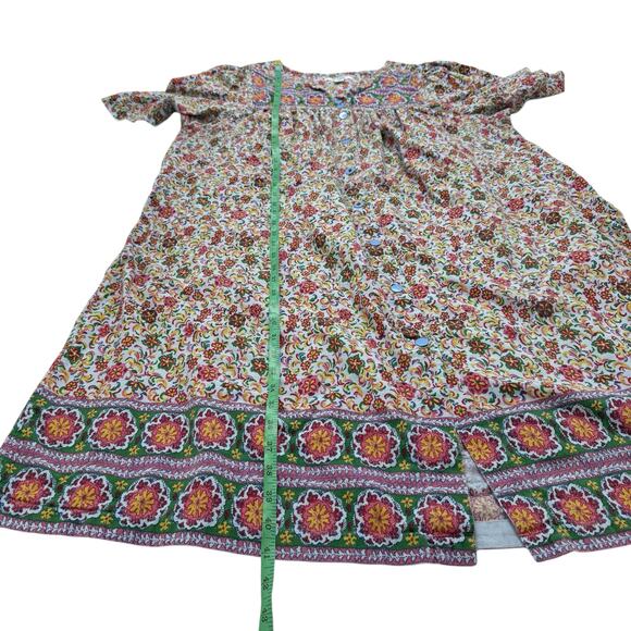 GO SOFTLY PATIO Multicolor Floral House Dress Size Large Paisley Pink Blue Green - Picture 8 of 9